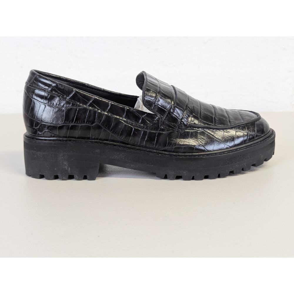 Black Croc-Embossed Lug Sole Loafers